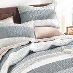 Queen Quilt Set Grey, 3 Pieces Striped Bedspread | Ultra Soft Summer - Image 5