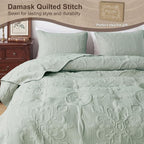 Sage Green Damask Quilt California Cal King Size Bedding Sets - Image 4