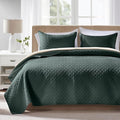 FLYMME Twin Quilt Set, Lightweight Forest Green Bedspreads, Basket Weave Pattern by FLYMME