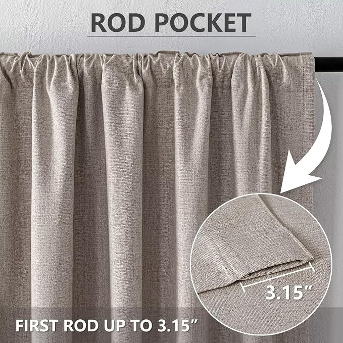 100% Blackout Curtains 108 inch Length 1 Panel Faux Linen Long Drapes - Image 3