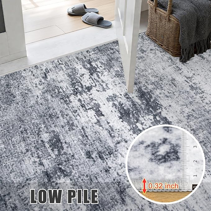 3x14 Washable Runner Rug：Modern Abstract Kitchen Soft Carpet Grey | - Image 7