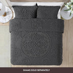 Beatrice Home Fashions Medallion Full Cotton Chenille Bedspread, Charcoal | - Image 5