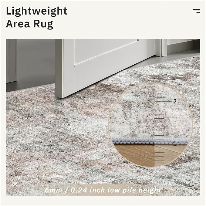 Soalmost Abstratc Runner Rug 2x6 Kitchen Hallway Runners Pink/Grey | Low-Pile - Image 7
