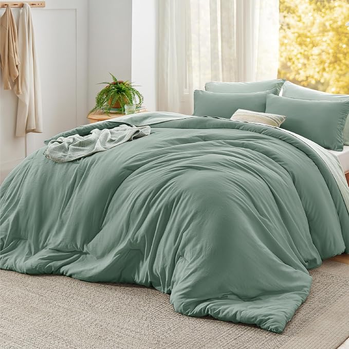 Bedsure Super King Plus Comforter Set, Sage Green Soft Prewashed Bedding by Unknown