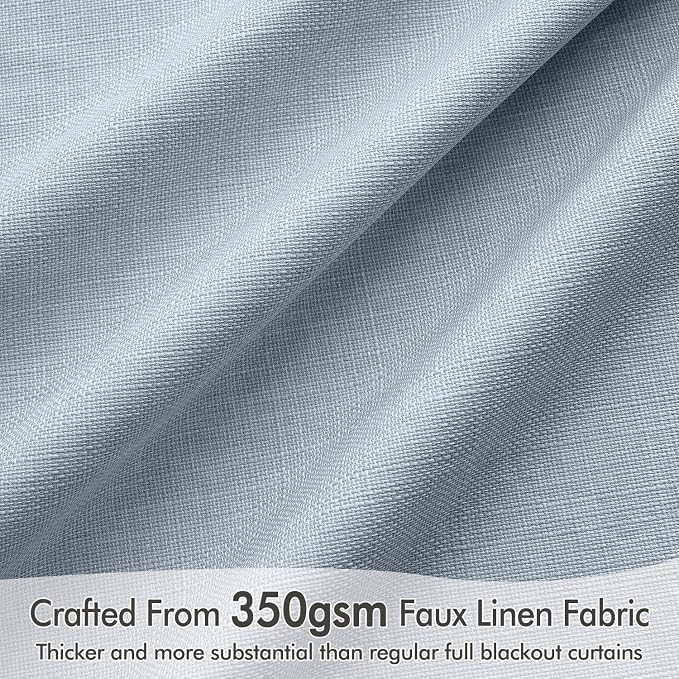 MIULEE 100% Blackout Back Tab Pleat Linen Curtains 50" Wx96 L, Chambray Blue | - Image 4