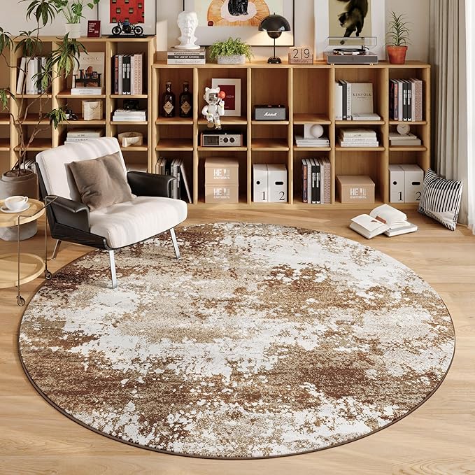 Brown Round Rug 4ft Washable Circle Area Rugs by Acapet
