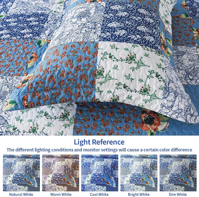 VAPUTAR Farmhouse King Size Quilt Set, Reversible Floral Bedspreads | - Image 5
