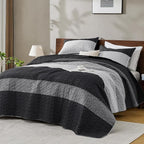 Oversized Queen Quilt Set, 3 Pieces Black White Stripe Coverlet | 98 x 98 Inch - Image 8