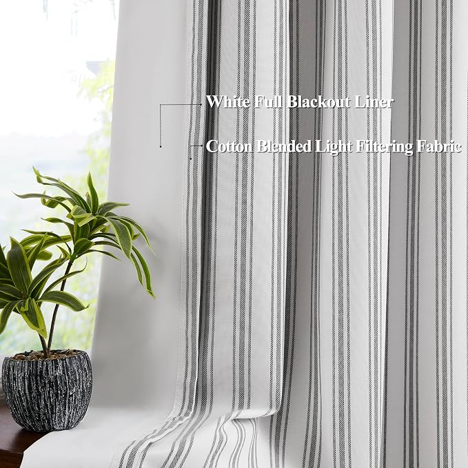 ZJDECOR Black Striped Full Blackout Cotton Blended Panels, Isolate Light and - Image 4