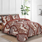DJY Damask Quilt King Size, Boho Lightweight Bedding Set 3 Pcs, Burgundy | - Image 2