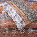 Blue Orange King Size Quilt Set, 3 Pieces Boho Striped Bedspread | Soft - Image 4