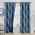 FMFUNCTEX 100% Blackout Navy Silver Foil Tree Curtains 96 Inch 2 Panels | - Image 2