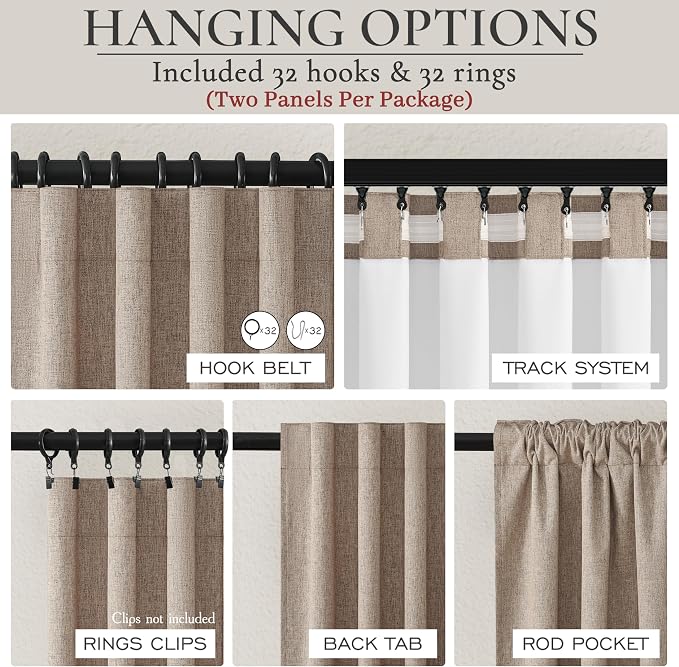 QJmydeco Dark Flax Black Out 92 Inch Long Boho Curtains 2 Panel Set, Farmhouse - Image 4