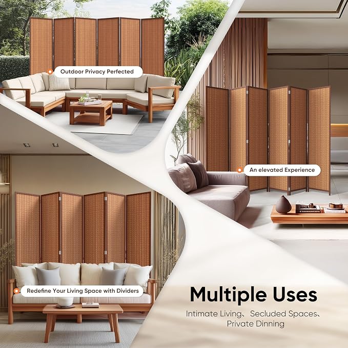 6 Panel Folding Privacy Screen 6ft Bamboo Freestanding Room Divider | bamboo - Image 7