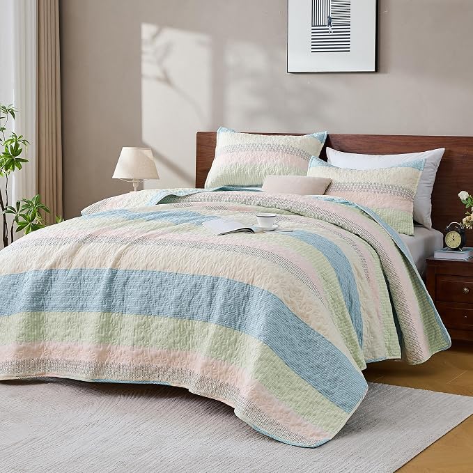 King Size Quilt Set Blue Pink - Image 8
