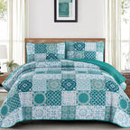 Teal Boho Quilt Set Queen Size, Plaid Patchwork Bedspreads Coverlet Set | 3Pcs by Dobuyly