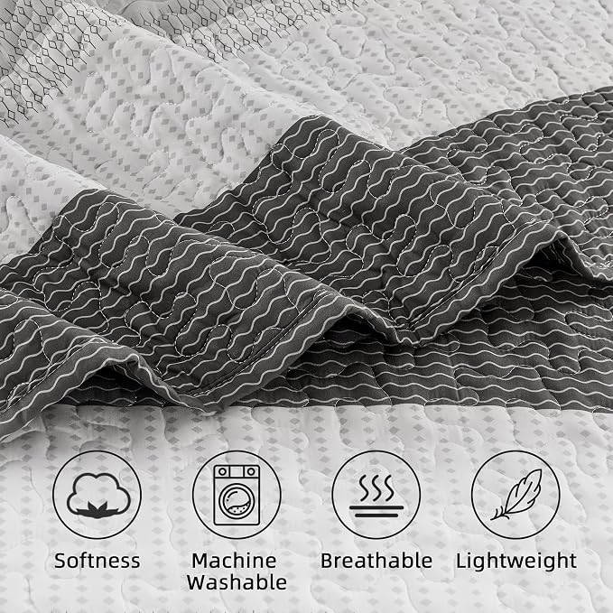 King Size Quilt Set Dark Grey - Image 5