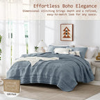 WDCOZY Boho Blue Grey Oversized California Cal King Size Quilt Bedding Sets - Image 2