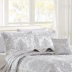 Home Soft Things Damask 4 Piece Bedspread Set, Scalloped Edge Reversible Quilt - Image 2