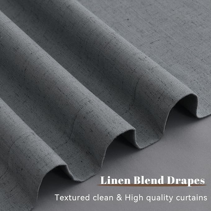 Grey 100% Blackout Linen Curtains - Image 4