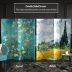 Red Lantern Double Sided Works of Van Gogh Canvas Folding Screen - Image 3