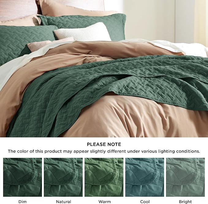 Bedsure King Size Quilt, Lightweight Comforter Set, Dark Green Bedspread | - Image 6