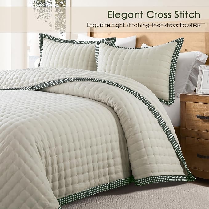 WDCOZY Wheat Cloud Quilt Set Twin Size, Lightweight Soft Cross Stitch Bedspread - Image 2