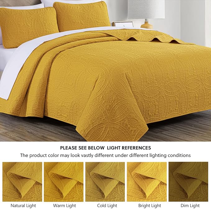 Chezmoi Collection Austin King Bedspread Set 3-Piece Pinsonic Quilted Oversized - Image 5