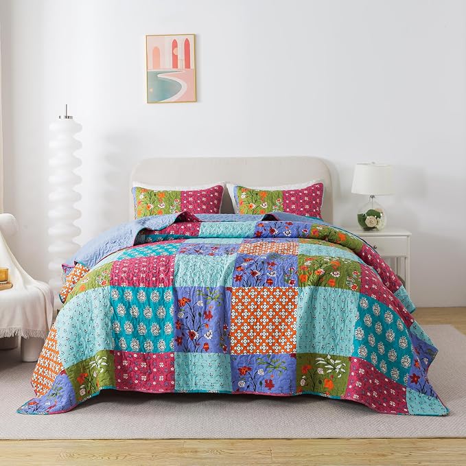 SLPR - All is Bright Colorful Patchwork Quilt Set, King - Image 8