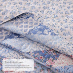 King Quilt Set-3 Pieces Soft Bedding Lightweight Floral Patchwork Coverlet | - Image 3