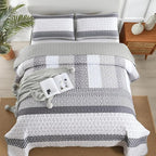 WONGS BEDDING Grey Full Size Quilt Set, Bohemian Striped Bedspreads | - Image 2