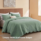Bedsure King Size Quilt Bedspread, Thin Comforter, Sage Green Leaf Coverlet | - Image 2