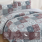 Dobuyly Patchwork Quilt Set Queen Size Boho Plaid Bedspread Red Grey Quilt - Image 5