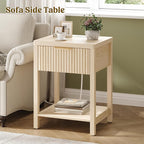 Night Stand Set 1, Fluted Wood Bedside Table w/Socket Station - Image 2
