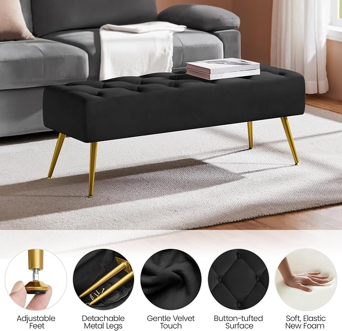 Yaheetech 45in Upholstered Velvet Ottoman Bench Seat - Image 8