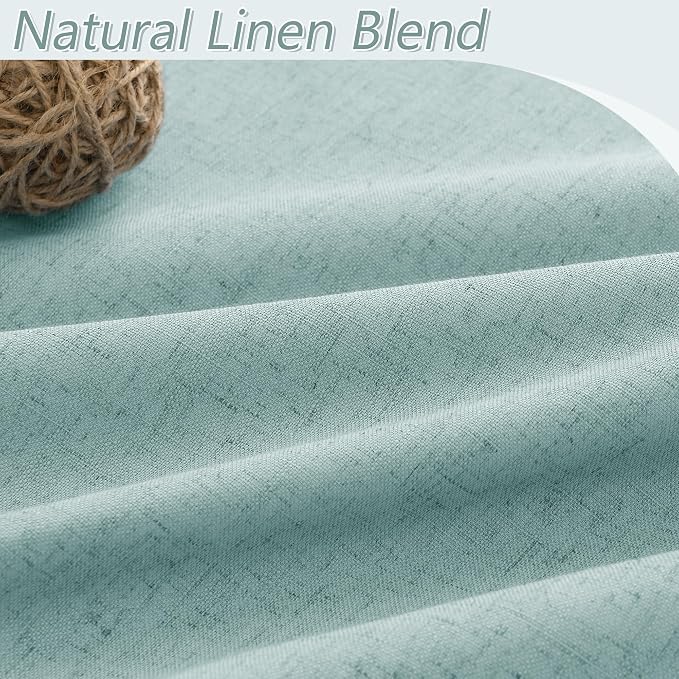 Light Blue 100% Blackout Linen Curtains 84 Inch Length 2 Panels Set - Image 3