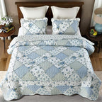 Oversized King Quilt Set Blue Floral Patchwork Alaska King Bedspreads Set | - Image 2