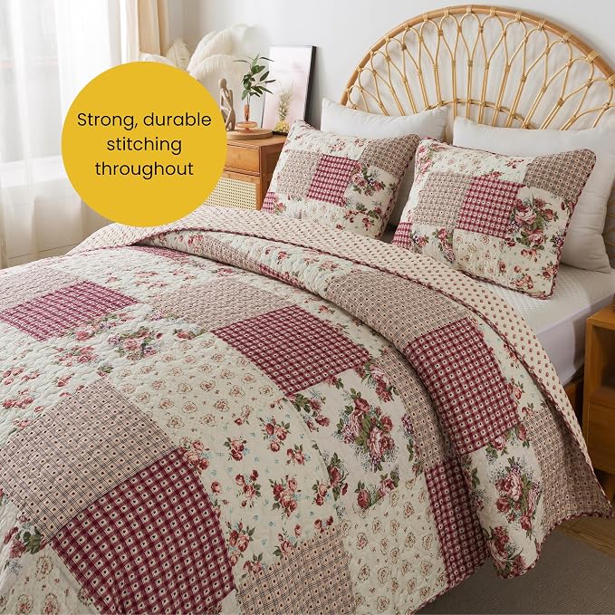 SLPR - Country Roses Red Floral Patchwork Quilt Set, King - Image 4