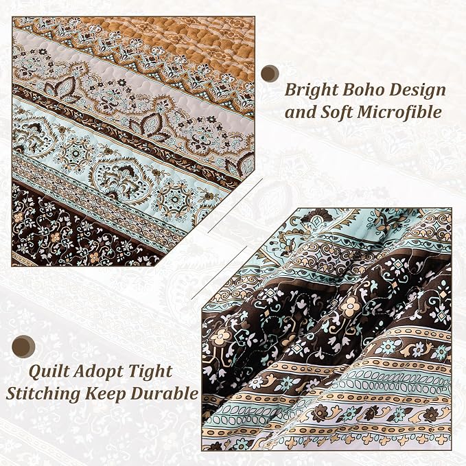 WONGS BEDDING Boho Quilts Queen Size, 3 Pieces Bedspread Bedding Set, - Image 5