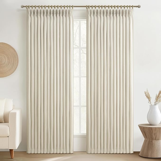 Natural Linen Blackout Dining Room Curtains 72 Inches Long 2 Panels Set by PleatedDrapes