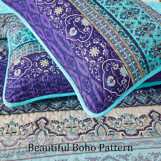 WONGS BEDDING Boho Quilts Queen Size, 3 Pieces Bedspread Bedding Set, - Image 4