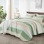 Queen Quilt Set Mint Pink, 3 Pieces Striped Bedspread | Ultra Soft Summer - Image 7