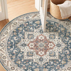 cotiled 5ft Round Living Room Area Rug, Traditional, Vintage Blue | Soft - Image 8