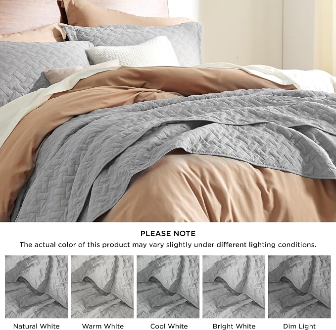Bedsure Quilts Queen Size, Lightweight Comforter Set, Light Grey Bedspread | - Image 7