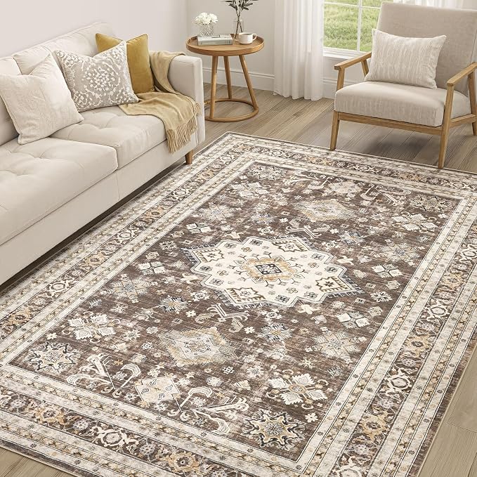 cotiled 5x7 Area Rug for Living Room, Traditional, Dark Brown | Soft Distressed by COTILED