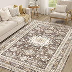 cotiled 6x9 Area Rug for Living Room, Traditional, Dark Brown | Soft Distressed by COTILED