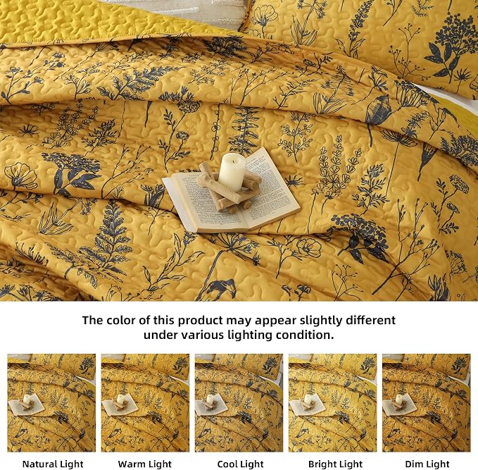 JANZAA Quilts Queen Size, Ginger Qulit Bedspread Floral Bedding Set 3 Pcs | - Image 4