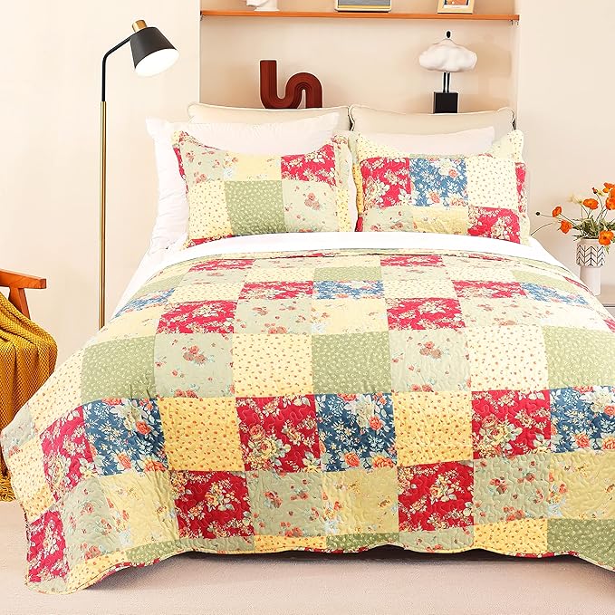 Cmfshape Summer Floral Queen Quilted Bedspread, Romantic Pink Quilt Set by cmfshape-quiltset