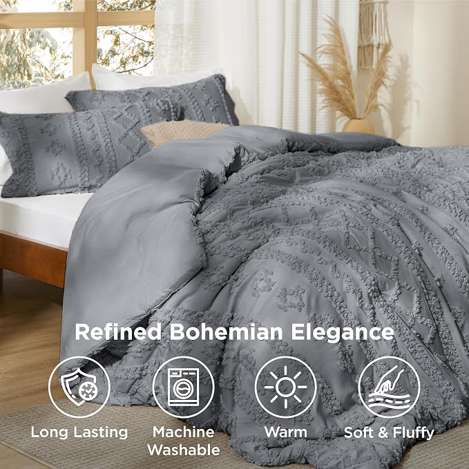 Bedsure Tufted Boho Comforter Set Queen Size - Image 4