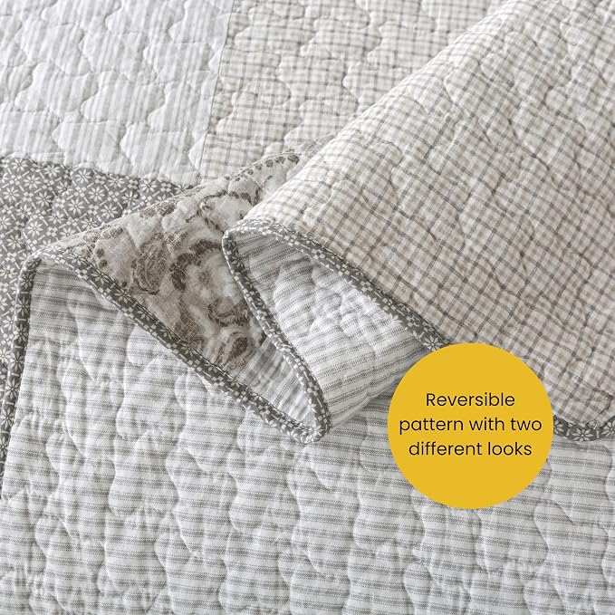 SLPR - Silver Linings Patchwork Gray Cotton Quilt Set, King - Image 5